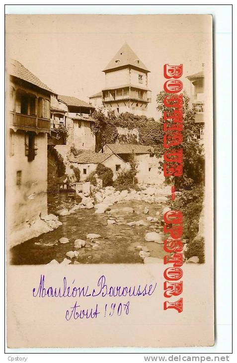 65 - MAULEON BAROUSSE - RARE CARTE PHOTO 1908 - VUE De L'OURSE Et Des VIEILLES MAISONS - DOS SCANNE - Mauleon Barousse