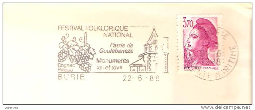 CACHET OBLITERATION BURIE FESTIVAL FOLKLORE PATRIE GOULEBENEZE SUR ENVELOPPE 22X11 - Oblitérations Mécaniques (flammes)