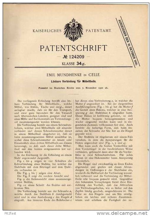 Original Patentschrift - E. Mundhenke In Celle , 1900 , Lösbare Verbindung Für Möbel !!! - Sonstige & Ohne Zuordnung