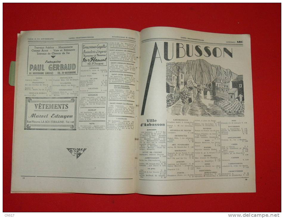 GUERET AUBUSSON BOUSSAC SOUTERRAINE AUZANCES CROCQ COURTINE   / EXTRAIT ANNUAIRE 1948 / COMMERCES ARTISANTS ET INDUSTRIE