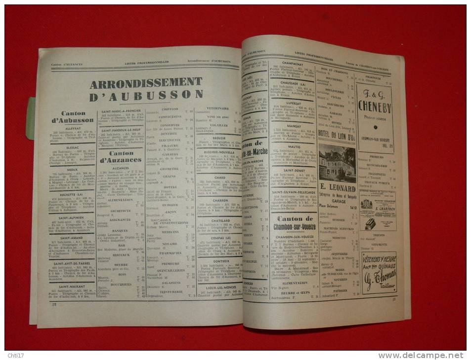 GUERET AUBUSSON BOUSSAC SOUTERRAINE AUZANCES CROCQ COURTINE   / EXTRAIT ANNUAIRE 1948 / COMMERCES ARTISANTS ET INDUSTRIE