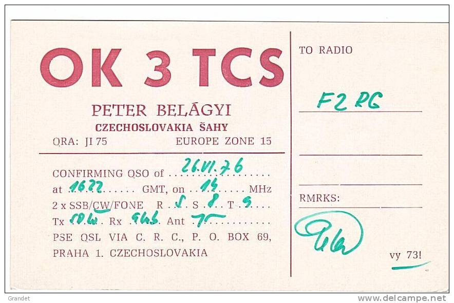 CARTE RADIO QSL - TCHECOSLOVAQUIE - PRAGUE - 1976. - Radio Amateur