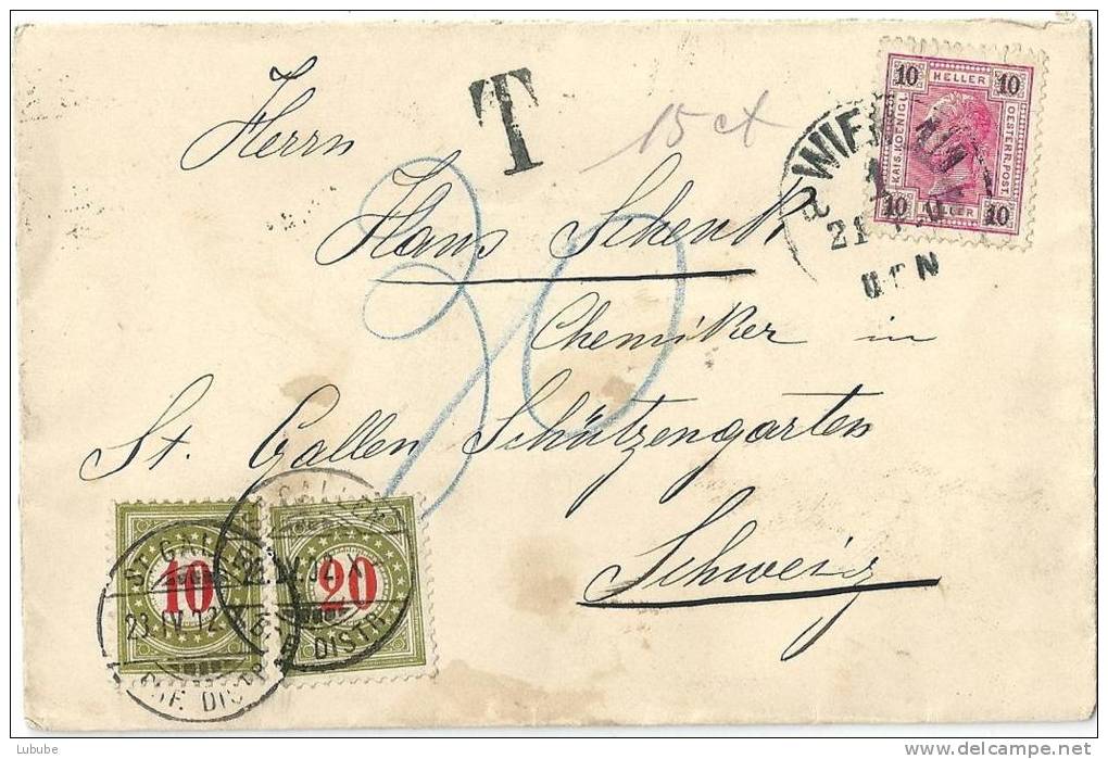 Taxierter Brief  Wien - St.Gallen            1902 - Portomarken