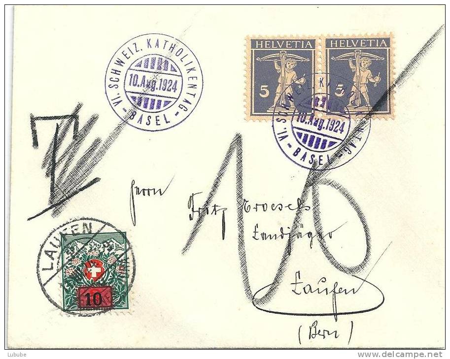 Taxierter Sonderbrief  "VI. Schweiz. Katholikentag, Basel"  (Sonderstempel)          1924 - Postage Due