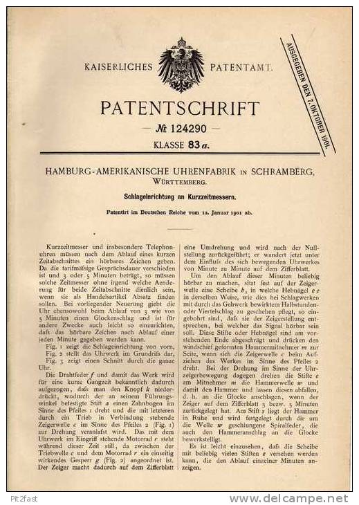 Original Patentschrift - Amerikanische Uhrenfabrik In Schramberg , 1901 , Stoppuhr , Zeitmesser , Uhr !!! - Sonstige & Ohne Zuordnung