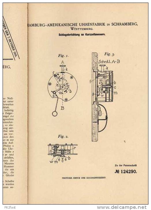 Original Patentschrift - Amerikanische Uhrenfabrik In Schramberg , 1901 , Stoppuhr , Zeitmesser , Uhr !!! - Other & Unclassified