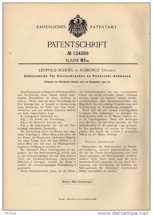 Original Patentschrift - L. Schöfl In Rohoncz , Ungarn , 1900 , Pendeluhr , Uhr , Gehäuse , Wanduhr !!! - Other & Unclassified