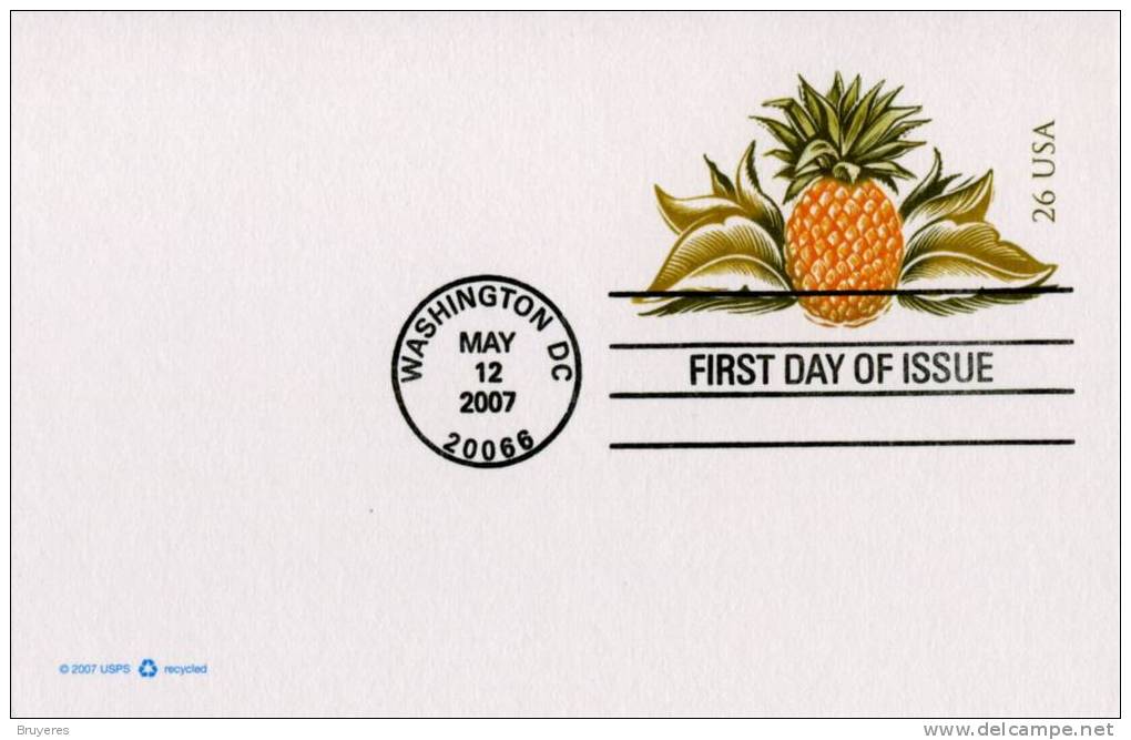 Entier Postal De 2007 Sur Carte Postale Avec Timbre "Ananas" Et Oblit. PJ Washington 12/05/2007 - 2001-10
