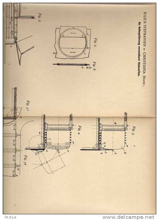 Original Patentschrift - J. Stephansen In Christiana , 1900 , Schiffaufbau Als Rettungsboot , Boot !!! - Otros & Sin Clasificación