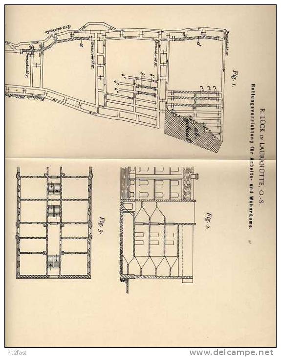 Original Patentschrift - R. Lück In Laurahütte , 1898 , Rettungseinrichtung Für Arbeits- Und Wohnräme , Bergwerk !!! - Architektur