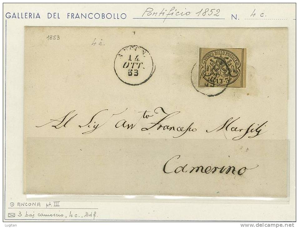 STORIA POSTALE - STATO PONTIFICIO - SASS. 4 C  - 3 BAJ CAMOSCIO  -  BDF -  LETTERA  - PAPAL STATE - Stato Pontificio