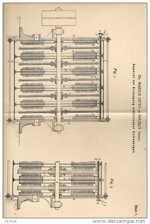Original Patentschrift - Dr. M. Otto In Neuilly , Seine , 1899 , Apparat Für Elektrische Entladungen !!! - Machines