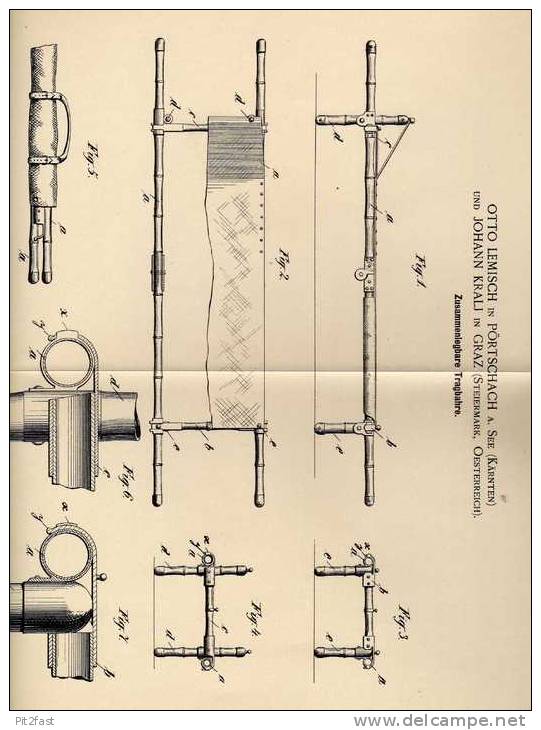 Original Patentschrift - J. Kralj In Pörtschach A. See Und Graz , 1898 , Tragbahre , Trage , Krankentrage !!! - Sonstige & Ohne Zuordnung