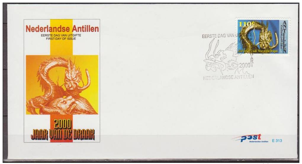 Nederlandse Antillen, 2000, Year Of Teh Dragon, E313, FDC - Fiabe, Racconti Popolari & Leggende