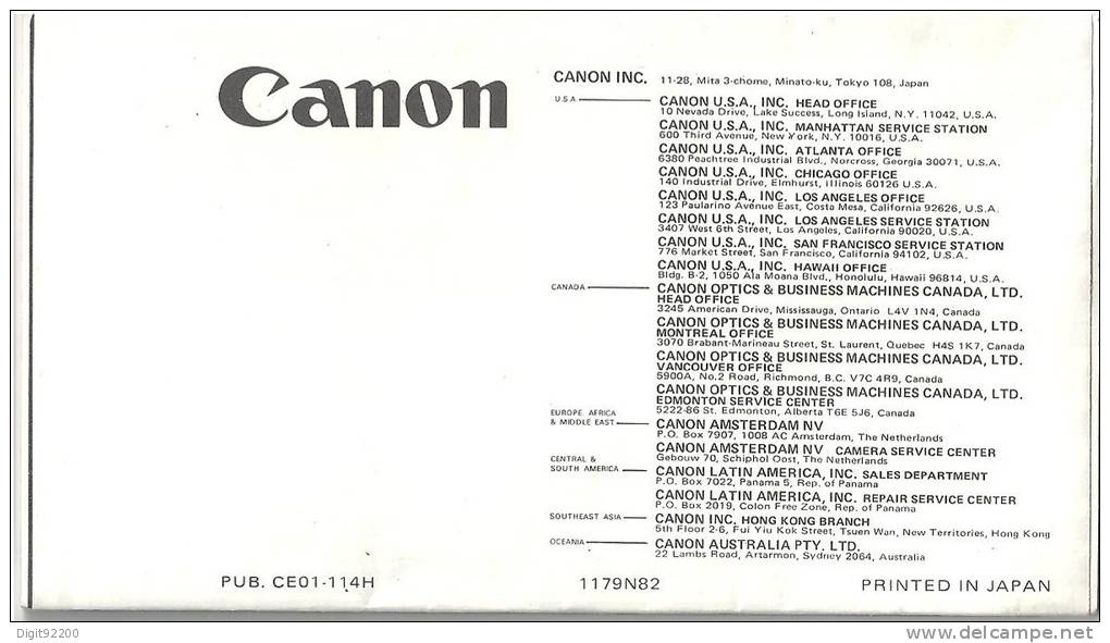 Catalogue CANON - Appareils Photos Et Accessoires - ANGLAIS - \´70 - Materiaal & Toebehoren