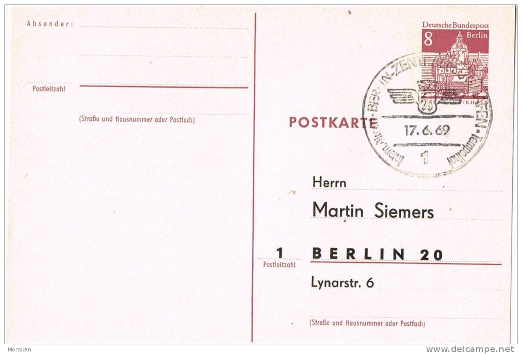 2804. Entero Postal 8 Pf. BERLIN 1969.  Berlin Zentrum - Privatpostkarten - Gebraucht