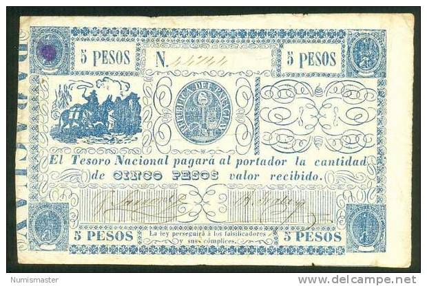 PARAGUAY , 5 PESOS 1865 , P-25 , UNIFACE - Paraguay