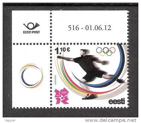 Olympia Estonia 2012 MNH Corner Stamp With Issue Number Olympic Games In London Mi 736 - Summer 2012: London