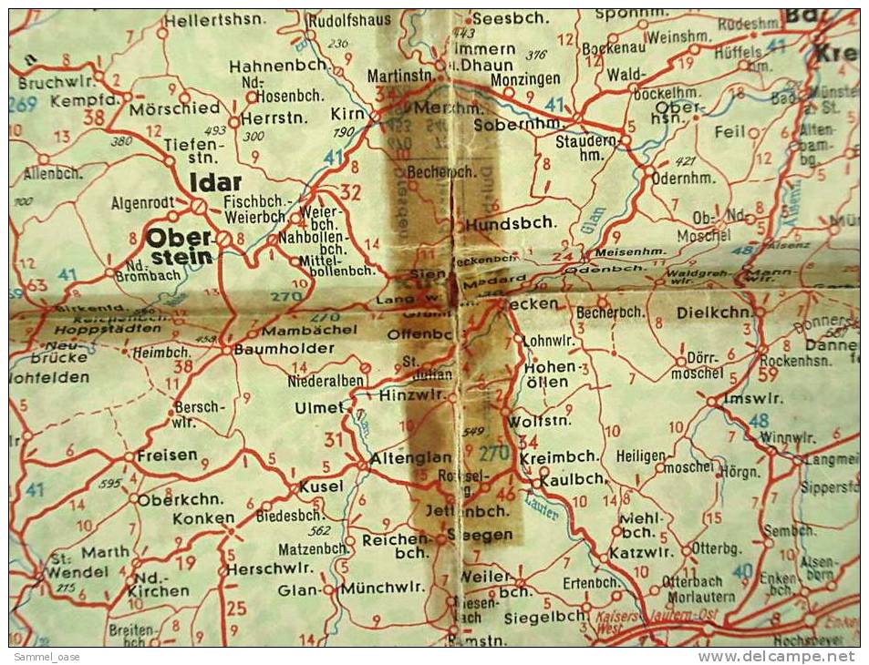 Ca.1938  Shell Straßenkarte  Mittelrhein Nr.15  -  Maßstab : 1:470.000 - Roadmaps