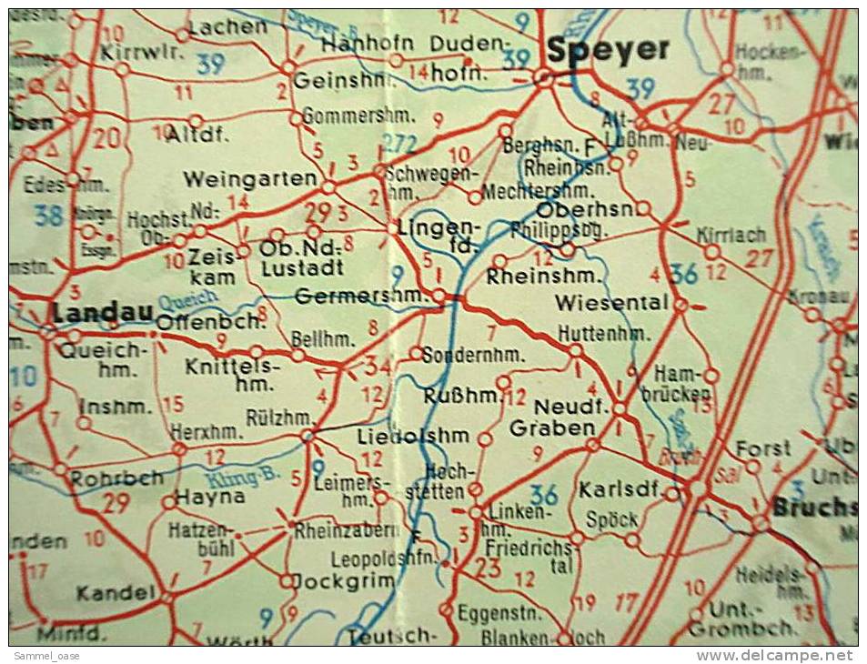 Ca.1938  Shell Straßenkarte  Mittelrhein Nr.15  -  Maßstab : 1:470.000 - Roadmaps