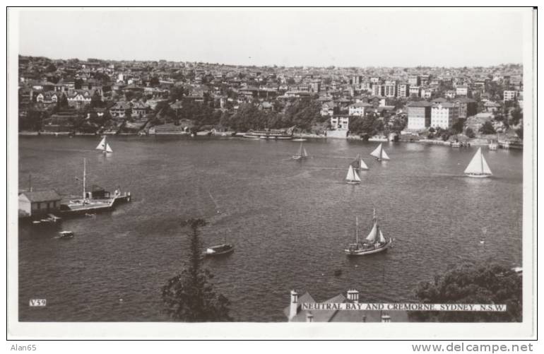 Sydney N.S.W. Australia, Neutral Bay And Cremorne, Boats In Harbor, C1930s Vintage Real Photo Postcard - Sydney