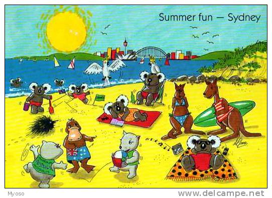 SYDNEY Summer Fun , Illustrateur, Plage, Kangourou, Koala, Animaux - Sydney