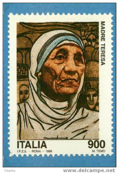 CP 1998 1° Anniversario Morte Madre Teresa Di Calcutta Santa Riproduce I Francobolli Cartoline Postali - Altri & Non Classificati