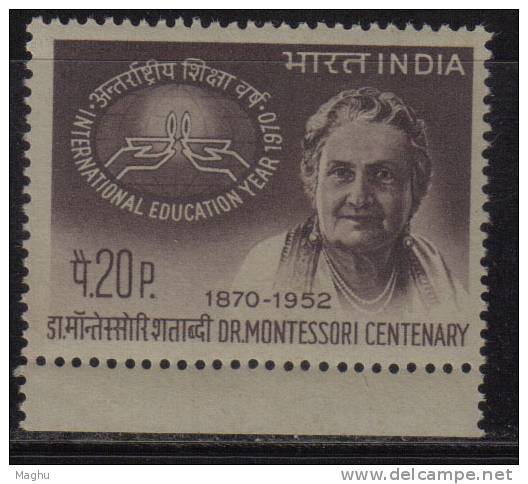 India MNH 1970,  Dr. Maria Montessori, Eduationalist - Unused Stamps