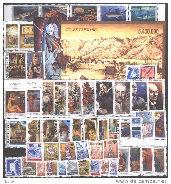 1993 - YUGOSLAVIA - COMPLETE YEAR -  53 V + 1 Bl + Canet  + 4 Tax - **MNH - Años Completos