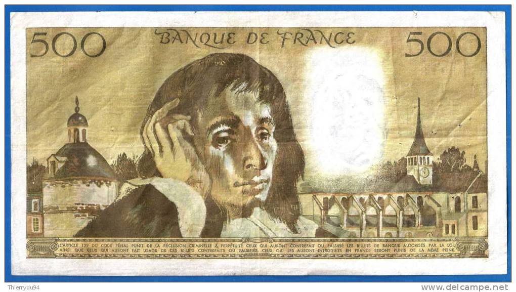 France 500 Francs 1973 Pascal Serie Z 32 Du 4 10 1973  Frcs Frc Europe Paypal Skrill OK - 500 F 1968-1993 ''Pascal''