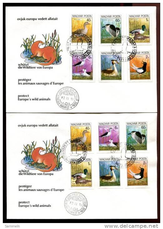 0309 - UNGARN / HUNGARY - 3451-3456 + Block 146, Alles Gez. + Ungezähnt, 4 FDC's, Europa-CEPT-Mitl.. Naturschutz  Vögel - Storia Postale