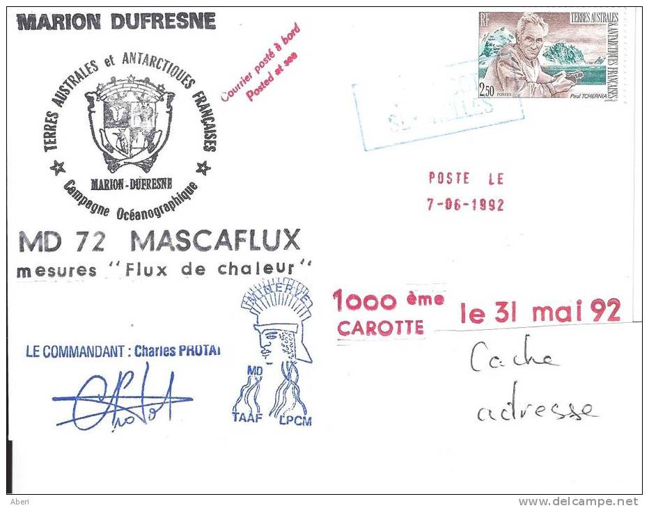 8359  MARION DUFRESNE - MD 72 - 1000é CAROTTE Le 31 MAI 92 - SEYCHELLES PAQUEBOT - Lettres & Documents