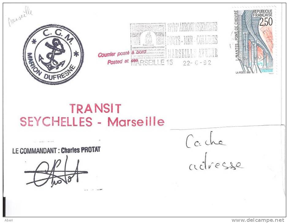 8360  MARION DUFRESNE - TRANSIT SEYCHELLES - MARSEILLE - Arrivée Marseille - Storia Postale