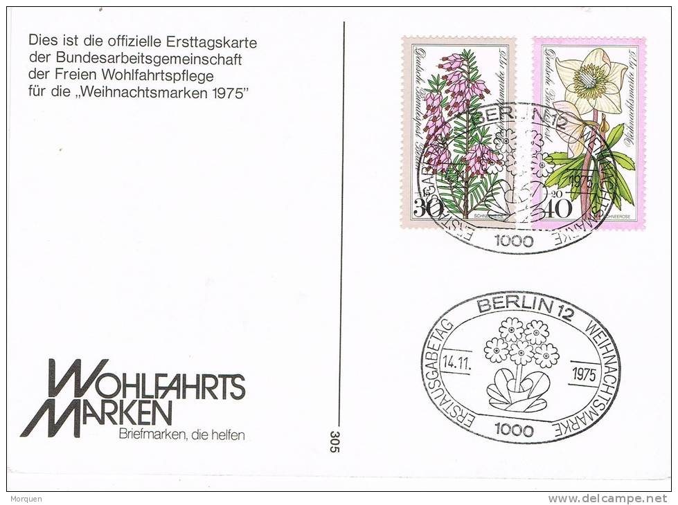 2661. Tarjeta BERLIN (Alemania Federal) 1975. Flora. Wohlfahrats Marken - Cartas & Documentos