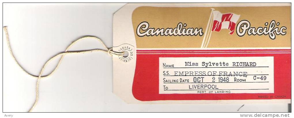 Ticket Voucher For Canadian Pacific Steamships  Empress Of France To Liverpool - Eintrittskarten