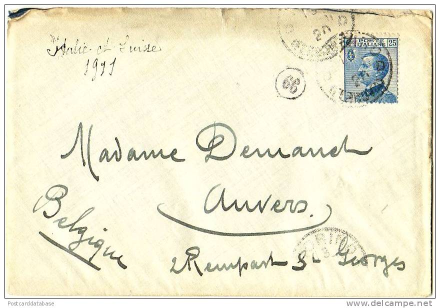 Envelope Sent From Torino To Antwerp In 1911. Letter Included. - & Envelope - Autres & Non Classés