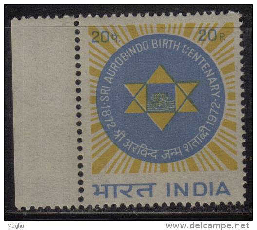 India MNH 1972, Sri Aurobindo, Symbol, Lotus Flower, Religios Philospher, Famous People - Ungebraucht