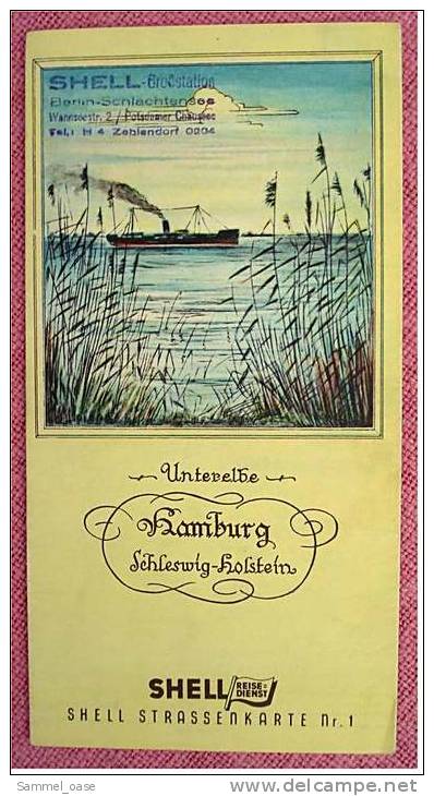 Ca.1938  Shell Straßenkarte Nr.1 Hamburg / Schleswig-Holstein - Strassenkarten