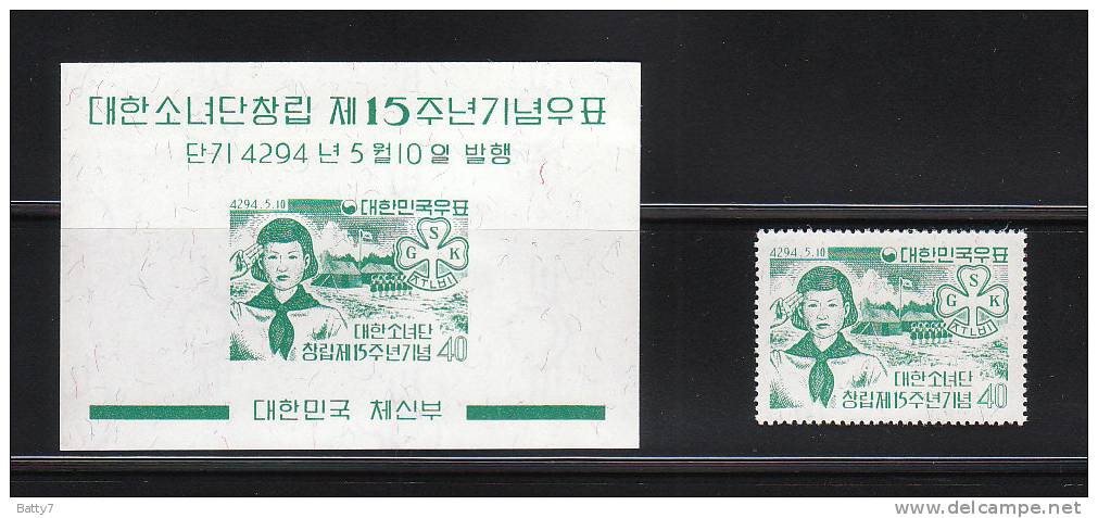 COREA  DEL SUD 1961 15° ANNIVERSARIO ORGANIZZAZIONE GUIDE   - BF CON FRAMMENTI DI SETA - INTEGRO - Korea (Süd-)