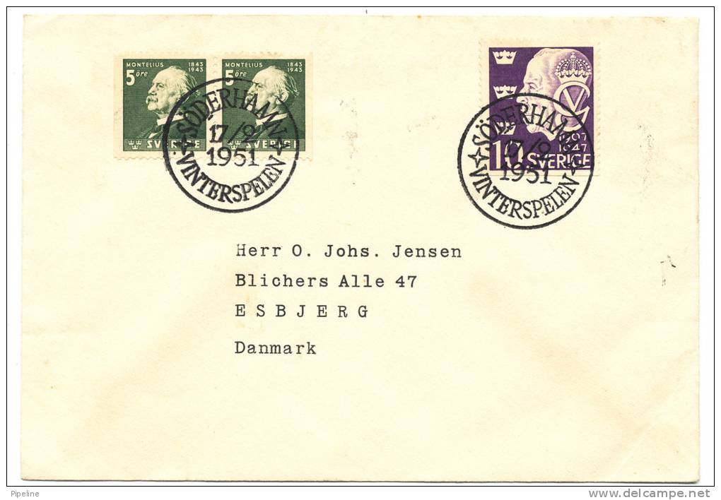 Sweden Cover With Special Postmark Sent To Denmark Söderhamn 17-2-1951 - Covers & Documents
