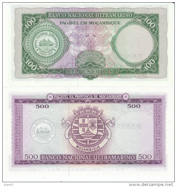 Mozambique #117 &amp; #118, Lot Of 2 Different Banknotes, 100 And 500 Escudos, 1986 Banknote Currency - Mozambico