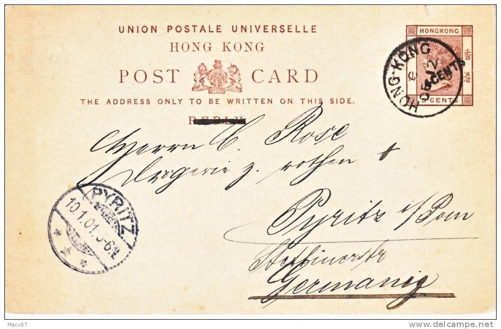 Hong Kong Postal Card To Germany 1901  (o) - Covers & Documents