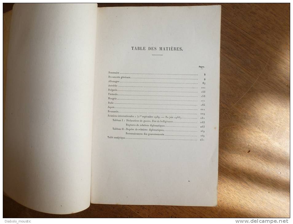 1946  RECUEIL DE TEXTES à L'usage DES CONFERENCES DE LA PAIX  Pays Belligérants..Relations Internationales..etc... - Documents Historiques