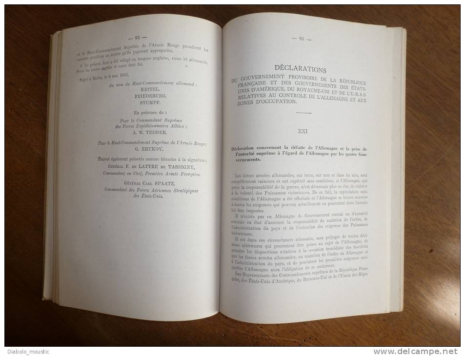 1946  RECUEIL DE TEXTES à l'usage DES CONFERENCES DE LA PAIX  pays belligérants..Relations internationales..etc...