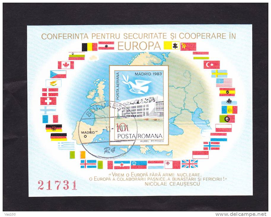 Conference On Security And Cooperation In Europe 1983 MADRID BLOCK IMPERFORATED,VFU,USED, Romania. - Institutions Européennes