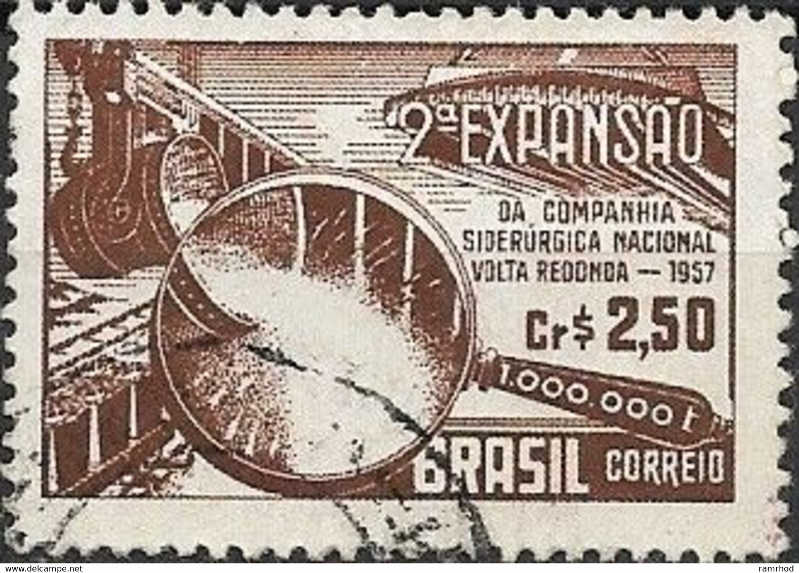 BRAZIL 1957 Nat Steel Company's Expansion Campaign - 2cr50 Volta Redonda Steel Mill, And Molten Steel FU - Used Stamps