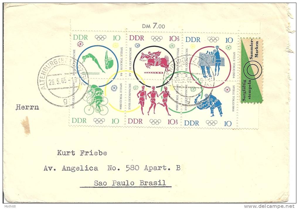 1964 Olypische Spiele In Tokio 6er Block Auf Brief - Briefe U. Dokumente