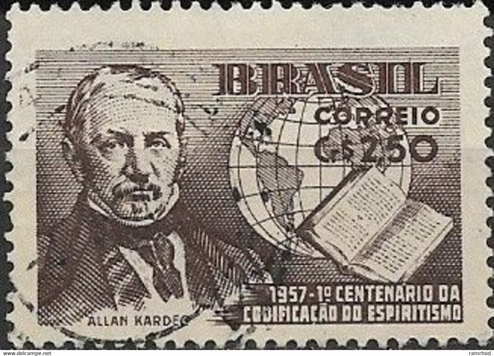 BRAZIL 1957 Centenary Of Spiritualism Code - 2cr50 - Kardee, Code & Globe FU - Used Stamps