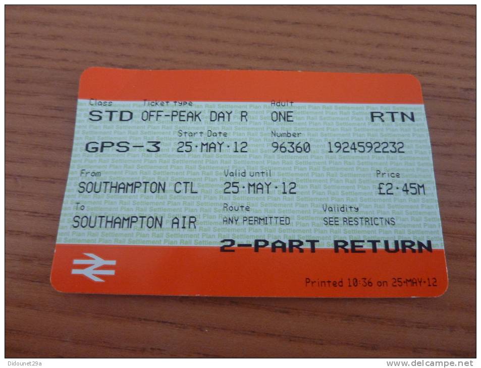 Ticket De Transport (Train - National Rail) SOUTHAMPTON (ANGLETERRE) - Europa