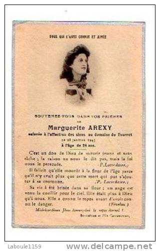 IMAGE PIEUSE : "Souvenir Mortuaire Pieux Avec Photo Année 1945 - Marguerite AREXY Domaine TOURRET" A Localiser Aude? - Devotion Images